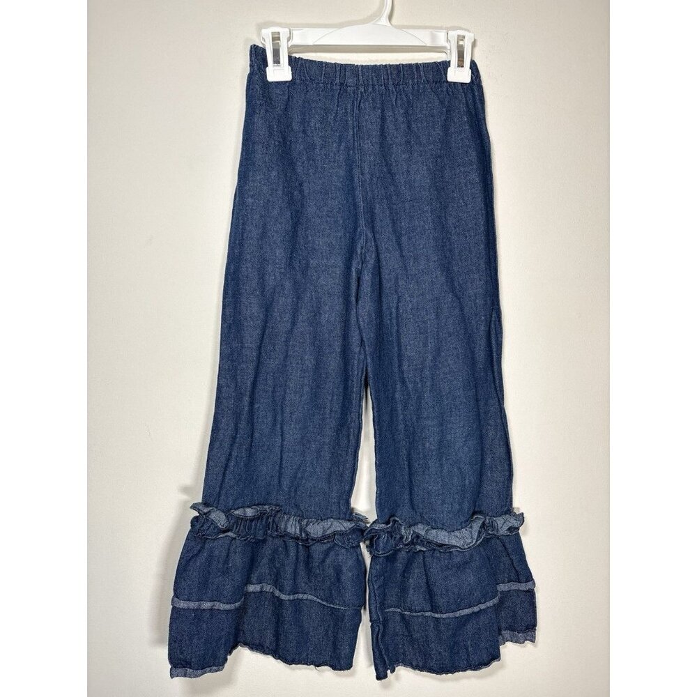 LOLLY WOLLY DOODLE‎ Ruffle Pant Denim Jean Elastic Waist Size 7